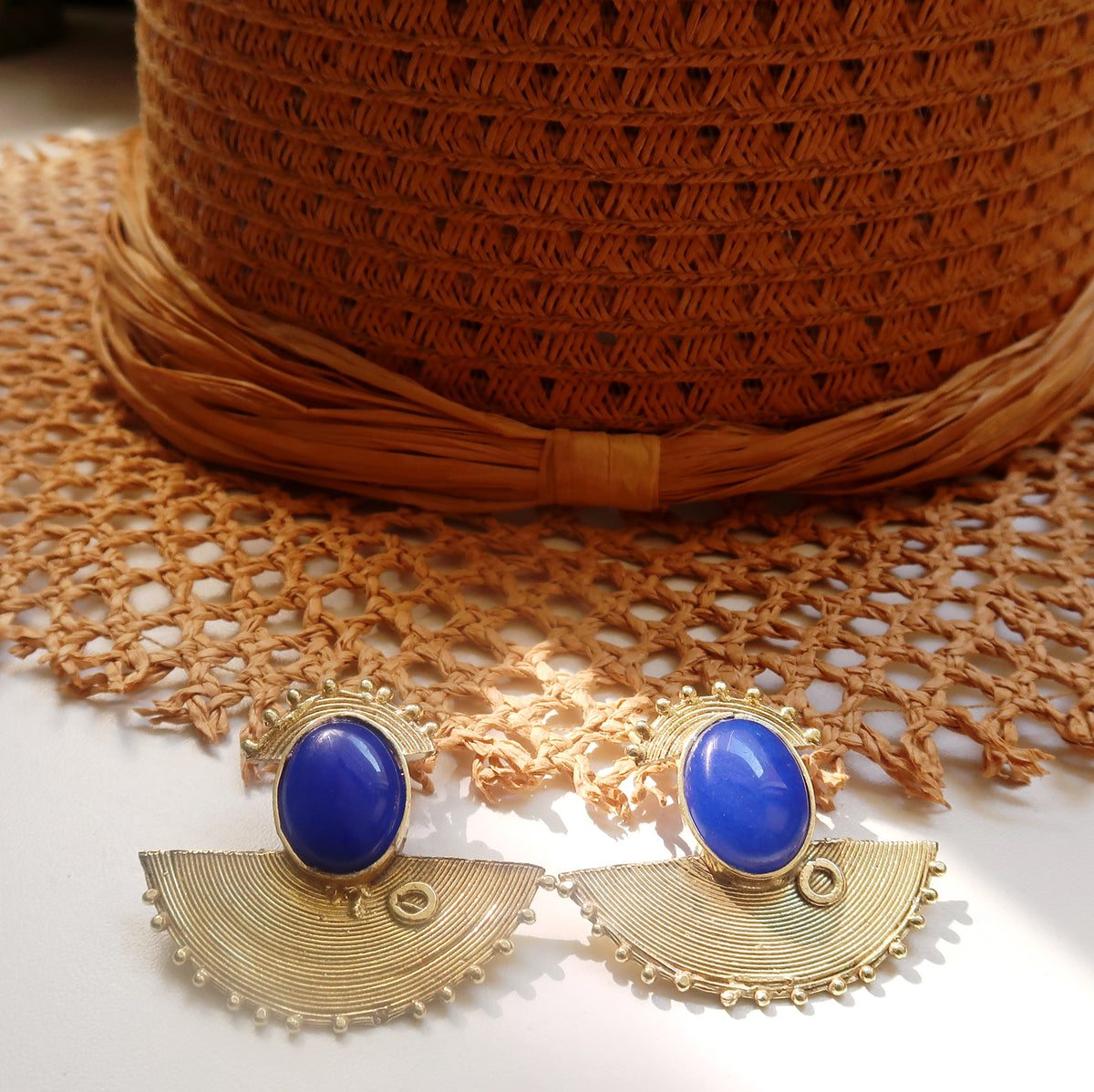 Boucles d'oreilles Africaines «Nefertari» Poids Akan/Baoulé & Agate