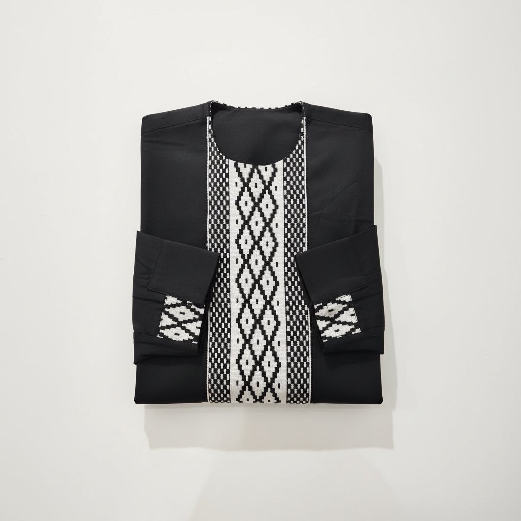 Chemise bi - matière Kente Ewe manches longues en tunique homme artisanal africain - KaolackCreations