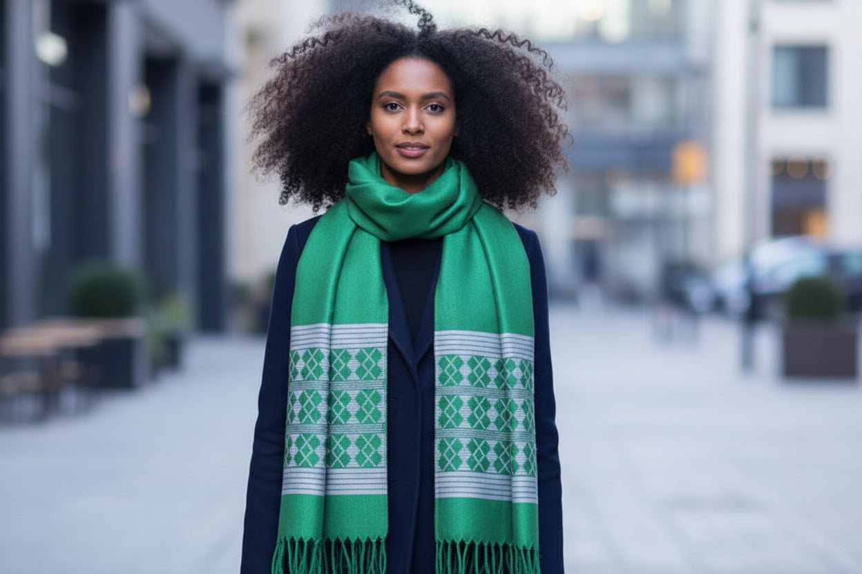 Écharpe Manjak verte en coton tissé – accessoire de mode africain en Echarpe en pagne tissé Manjak artisanal africain - KaolackCreations