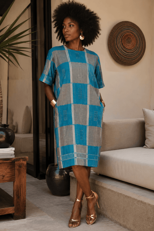 Robe femme en véritable pagne tissé Sénoufo de Waraniéré – 100 % coton en Robe en Pagne Senoufo artisanal africain - KaolackCreations