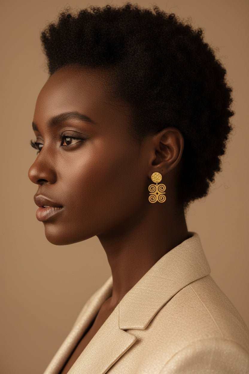 Collection Ligne — Boucles d'oreilles graphiques en acier inoxydable doré - KaolackCreations