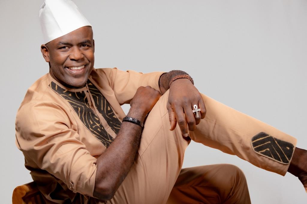 Caftan africain homme en coton et Bogolan du Mali, ensemble 2 pièces