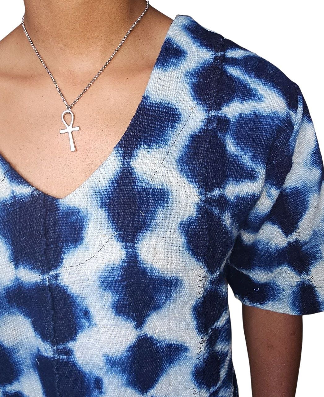 Tunique Femme Galafini (Indigo) – Collection Farafina – Pagne tissé 100 % coton en tunique femme Galafini artisanal africain - KaolackCreations