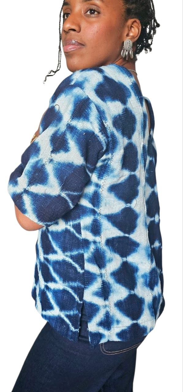 Tunique Femme Galafini (Indigo) – Collection Farafina – Pagne tissé 100 % coton en tunique femme Galafini artisanal africain - KaolackCreations