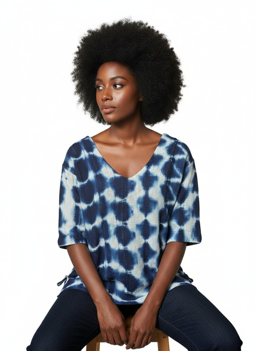 Tunique Femme Galafini (Indigo) – Collection Farafina – Pagne tissé 100 % coton en tunique femme Galafini artisanal africain - KaolackCreations