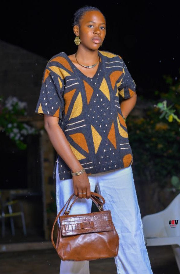 Tunique femme en bogolan artisanal coton – vue de face