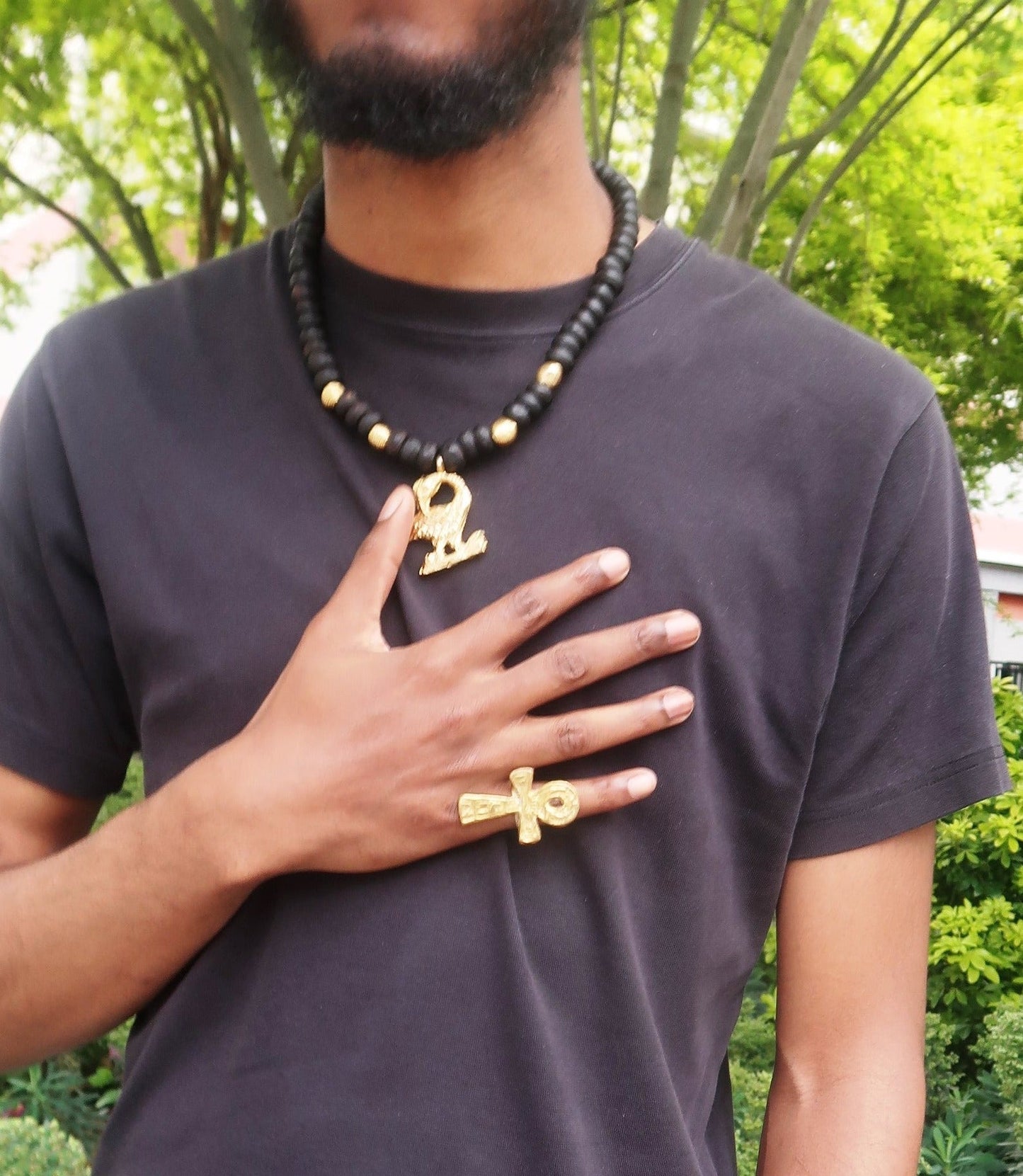 Bague Ankh en Bronze Martelé Brut en Bague Ankh mixte bronze artisanal africain - KaolackCreations