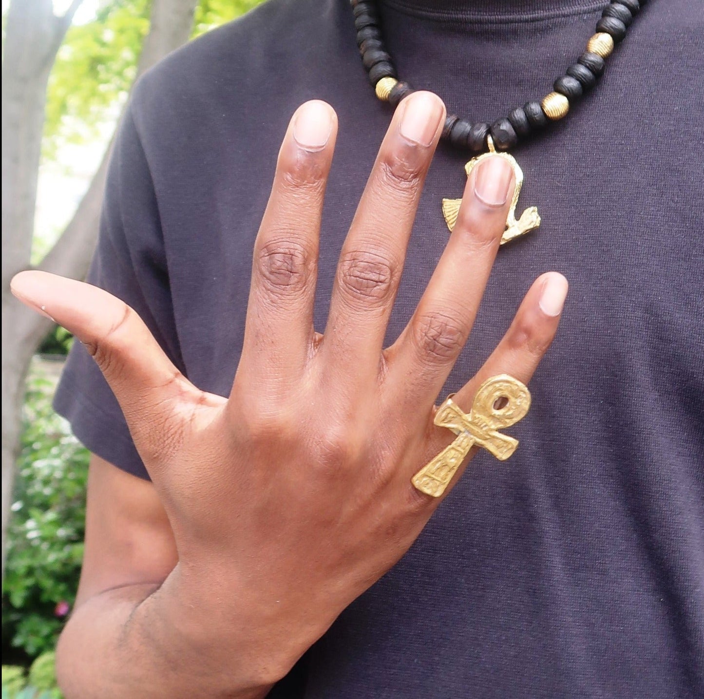 Bague Ankh en Bronze Martelé Brut en Bague Ankh mixte bronze artisanal africain - KaolackCreations