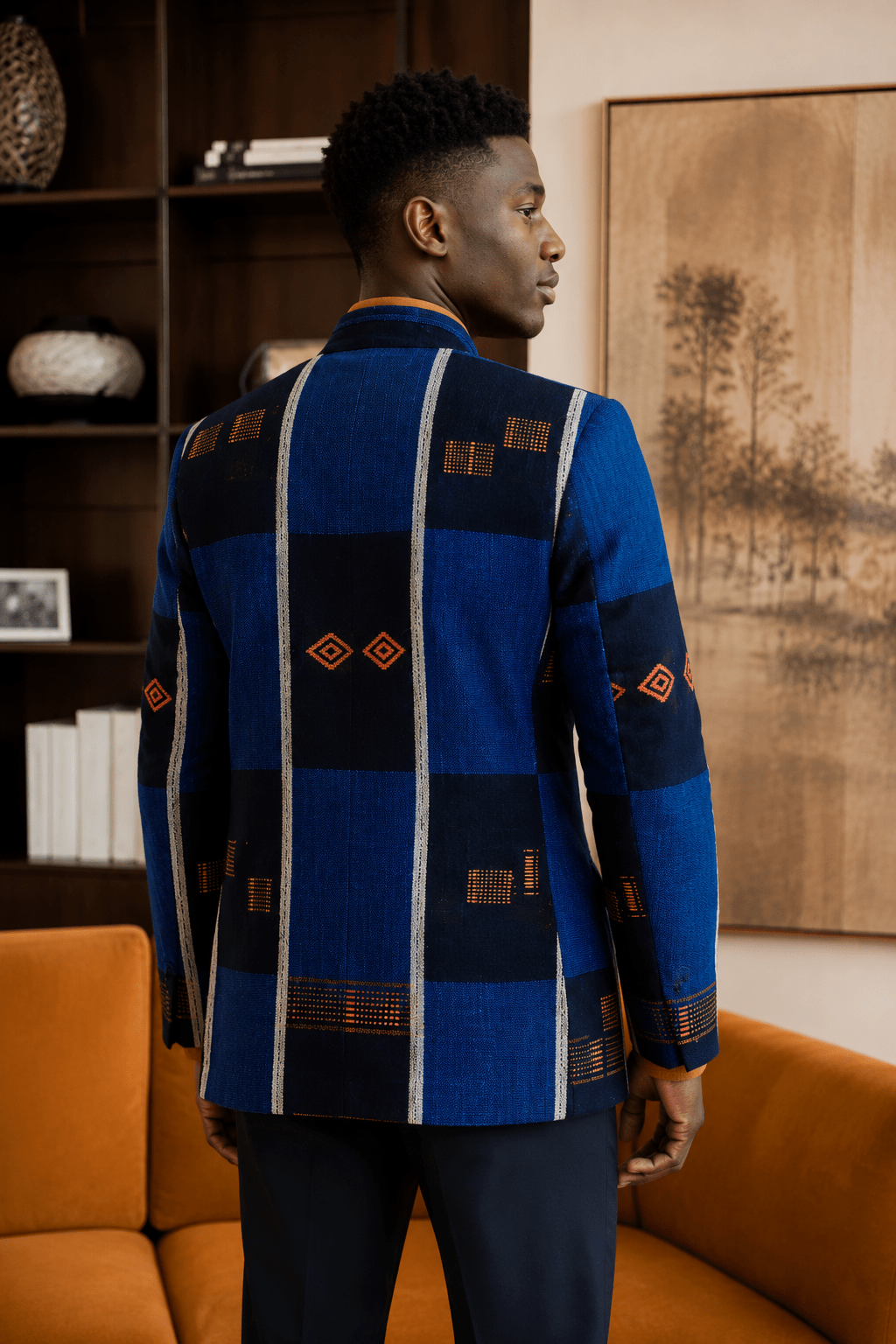 Blazer homme en pagne africain Sénoufo – coton tissé main en Blazer homme pagne africain senoufo artisanal africain - KaolackCreations
