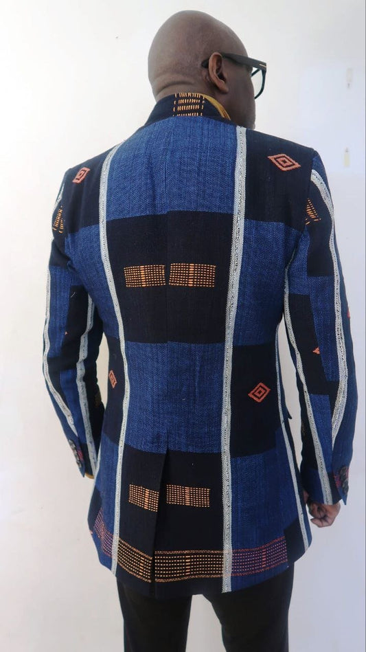 Blazer homme en pagne africain Senoufo – vue de dos