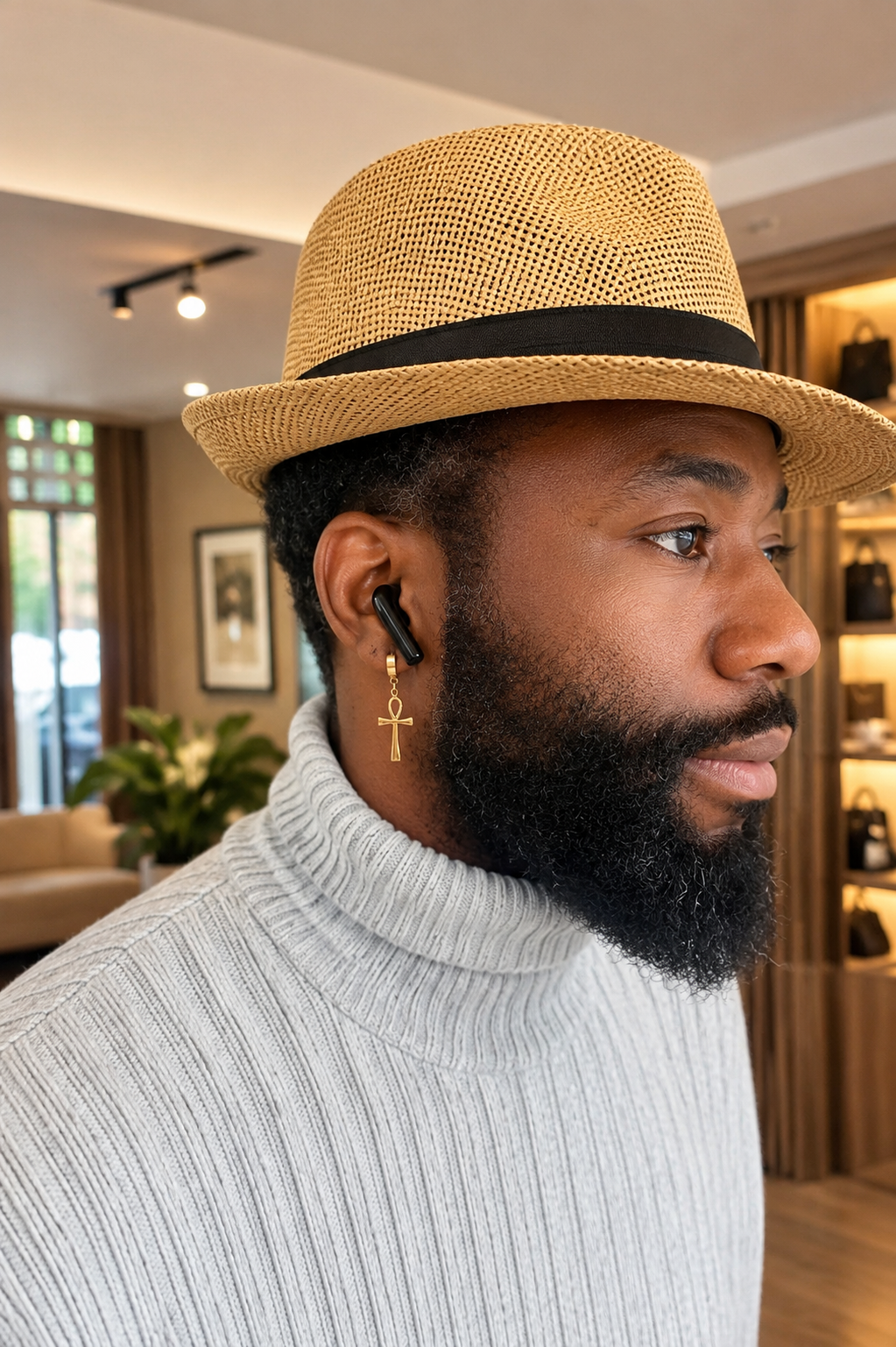 Boucles d'oreilles Ankh Kamite en acier inoxydable doré