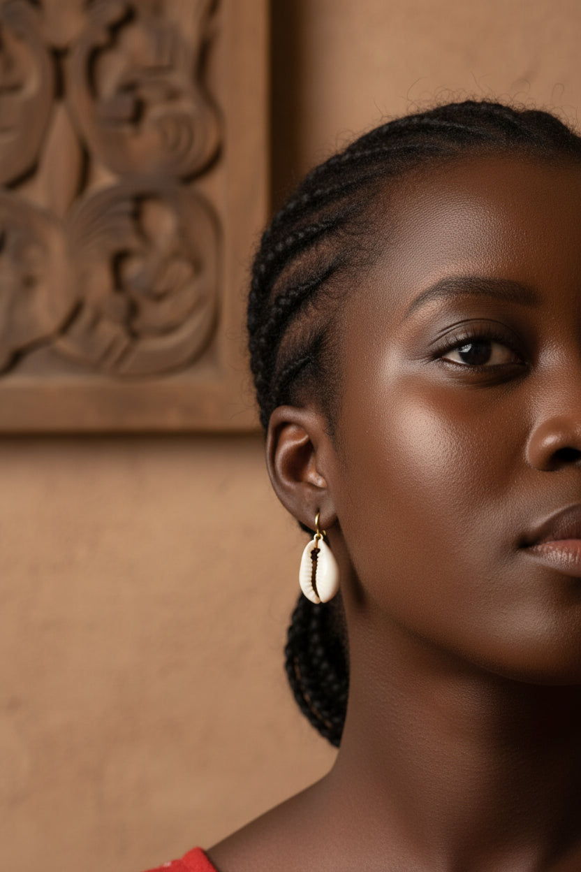 Boucles d’Oreilles Africaines Cauri – Naturel, Doré ou Argenté en Boucles d'oreilles artisanal africain - KaolackCreations