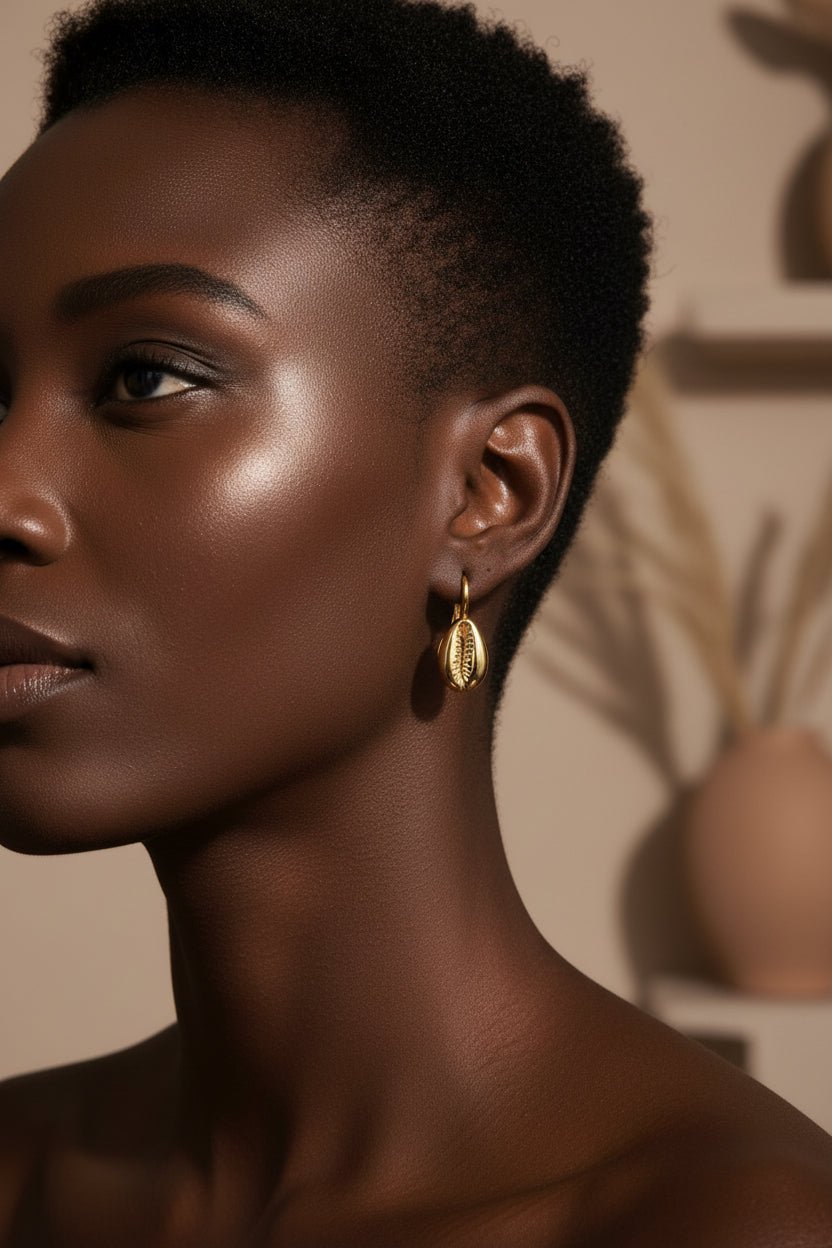 Boucles d’Oreilles Africaines Cauri – Naturel, Doré ou Argenté en Boucles d'oreilles artisanal africain - KaolackCreations