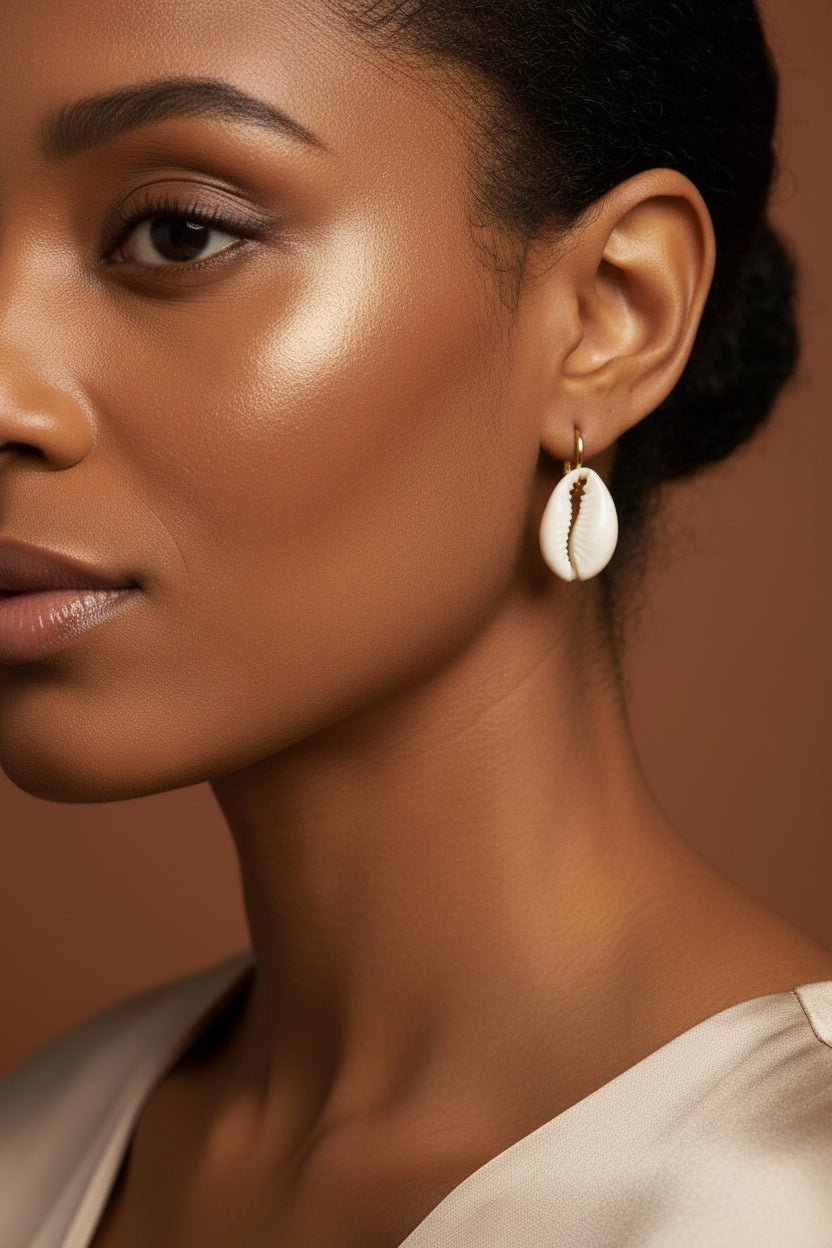 Boucles d’Oreilles Africaines Cauri – Naturel, Doré ou Argenté en Boucles d'oreilles artisanal africain - KaolackCreations