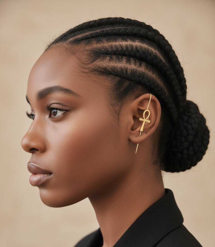 Boucles d'oreilles Ankh en bronze — ear hook en Bijoux artisanal africain - KaolackCreations
