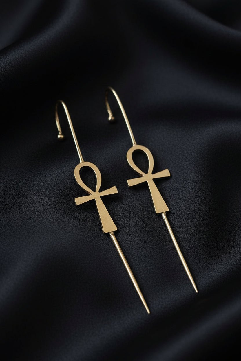 Boucles d'oreilles Ankh en bronze — ear hook en Bijoux artisanal africain - KaolackCreations
