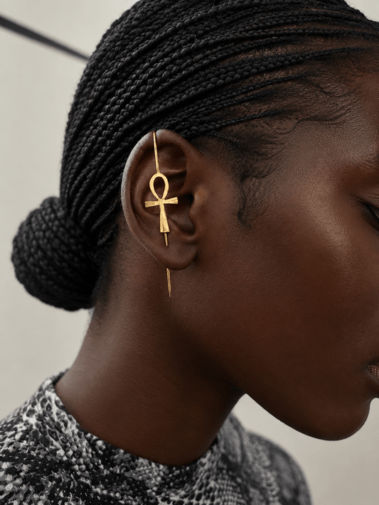 Boucles d'oreilles Ankh en bronze — ear hook en Bijoux artisanal africain - KaolackCreations