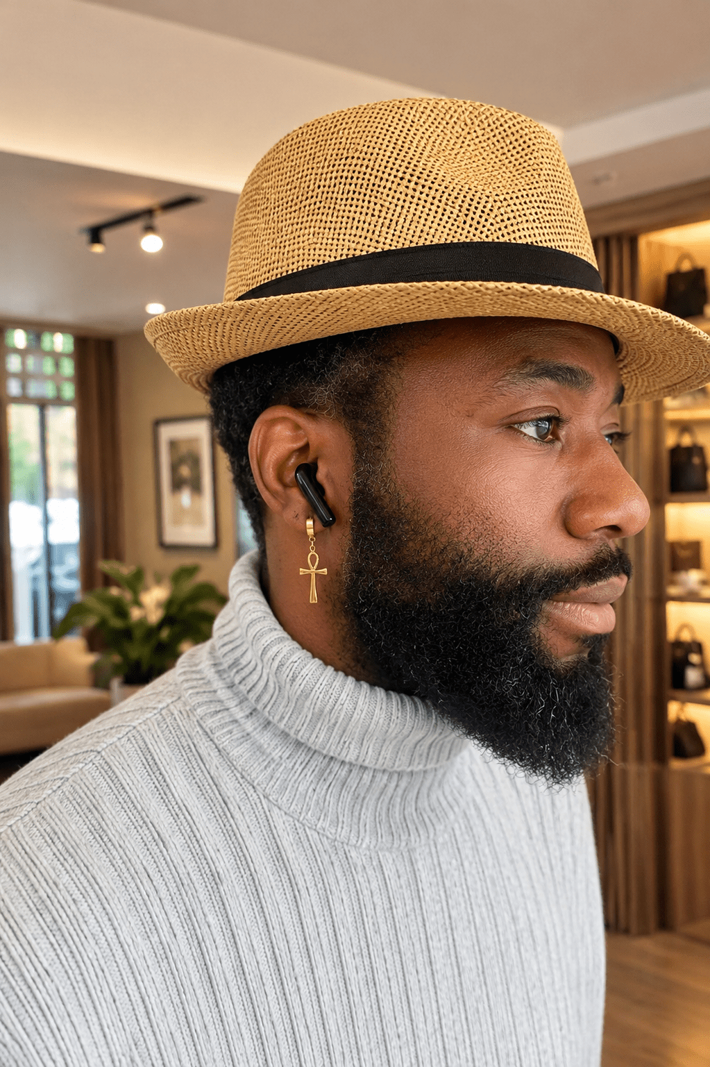 Boucles d'oreilles Ankh Kamite en acier inoxydable doré en artisanal africain - KaolackCreations