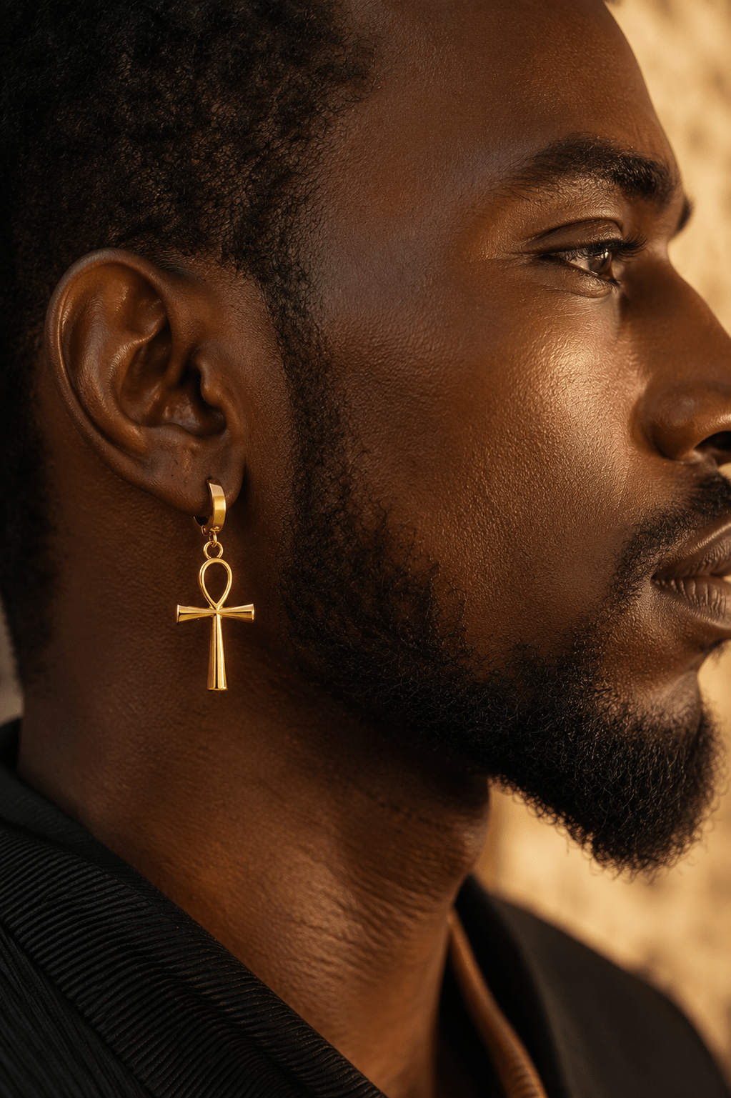 Boucles d'oreilles Ankh Kamite en acier inoxydable doré en artisanal africain - KaolackCreations