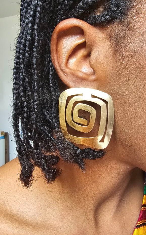 Boucles d'oreilles de Créateur "Spirale Égyptienne" en bronze, Ultra légères – Hommage à l'eau primordiale de l'Égypte antique en boucles d'oreilles artisanal africain - KaolackCreations