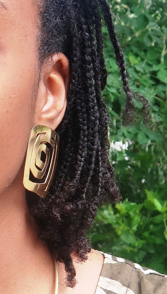 Boucles d'oreilles de Créateur "Spirale Égyptienne" en bronze, Ultra légères – Hommage à l'eau primordiale de l'Égypte antique en boucles d'oreilles artisanal africain - KaolackCreations