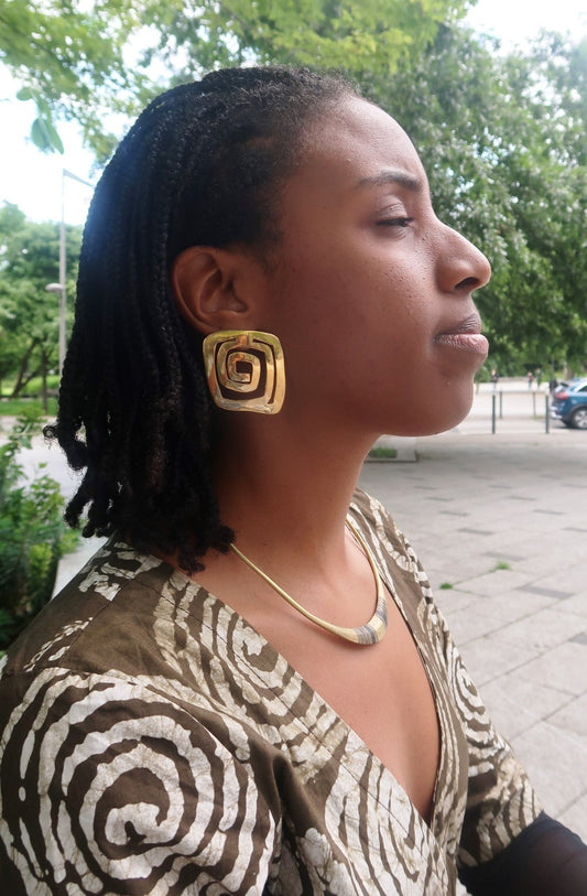 Boucles d'oreilles de Créateur "Spirale Égyptienne" en bronze, Ultra légères – Hommage à l'eau primordiale de l'Égypte antique en boucles d'oreilles artisanal africain - KaolackCreations