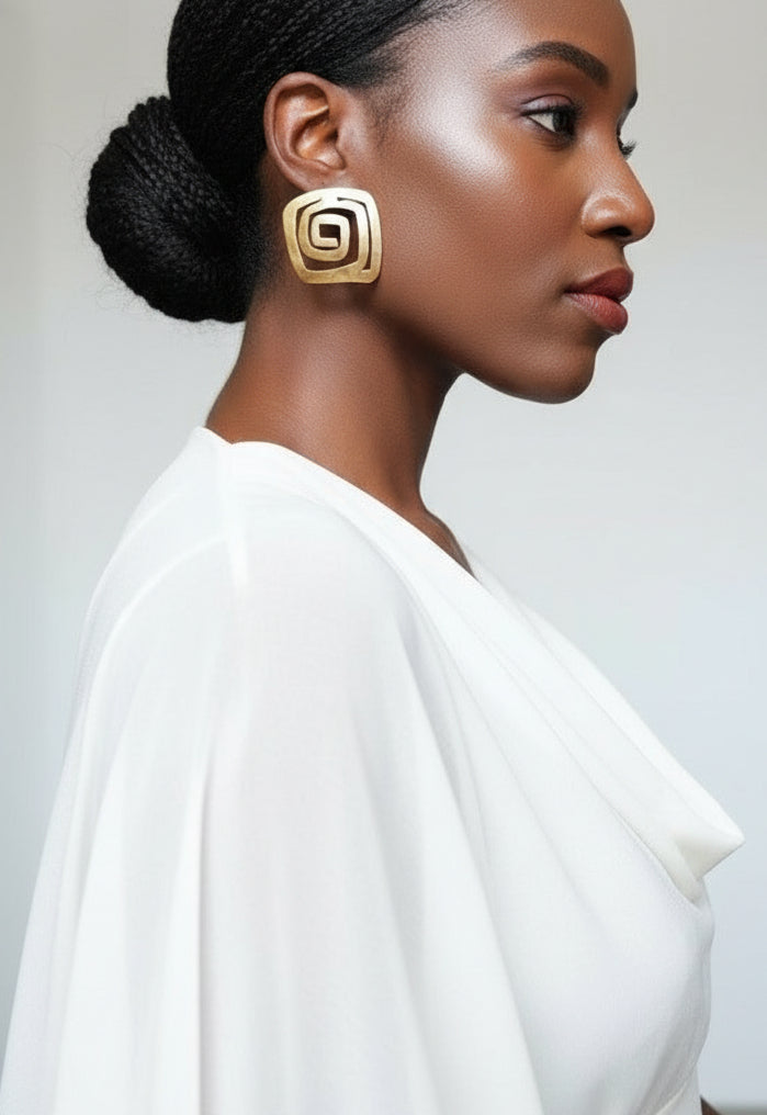 Boucles d'oreilles de Créateur "Spirale Égyptienne" en bronze, Ultra légères – Hommage à l'eau primordiale de l'Égypte antique en boucles d'oreilles artisanal africain - KaolackCreations