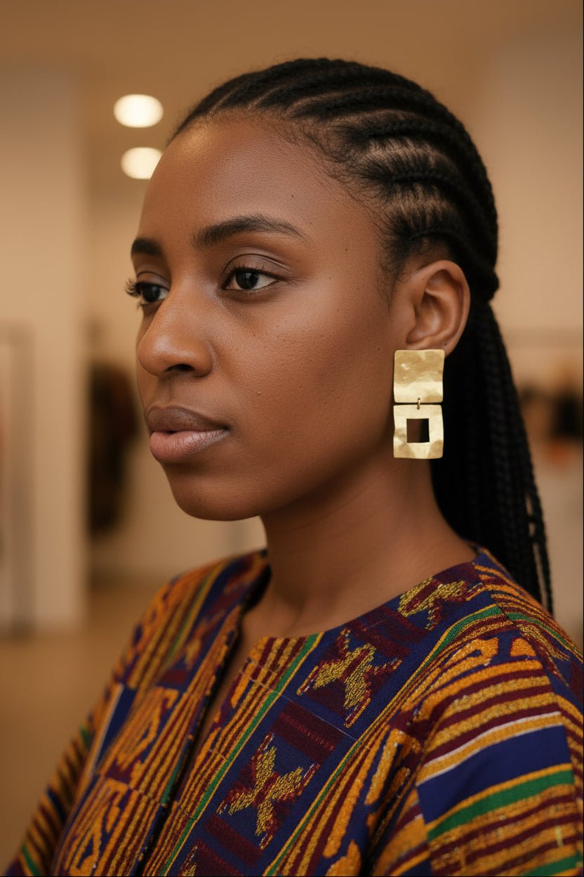 Boucles d’oreilles Djed dorées à l’or fin en Boucles d'oreilles DJET artisanal africain - KaolackCreations