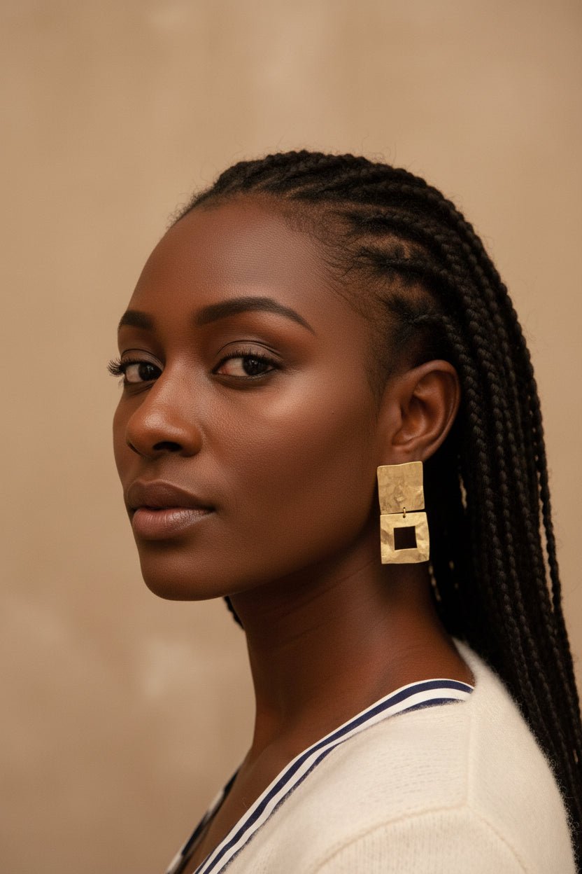 Boucles d’oreilles Djed dorées à l’or fin en Boucles d'oreilles DJET artisanal africain - KaolackCreations