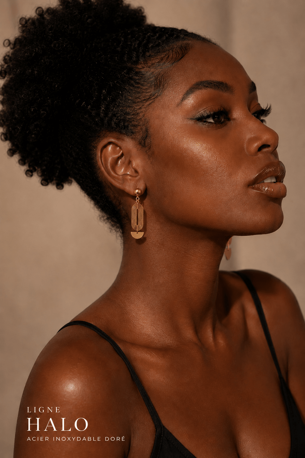 Boucles d'oreilles graphiques "Ligne" en acier inoxydable doré — Halo, Nuru, Sira en Boucles d'oreilles artisanal africain - KaolackCreations