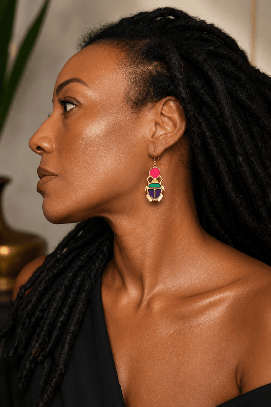 Boucles d'oreilles scarabée KHEPER | Attaches Gold Filled 14K en Boucles d'oreilles artisanal africain - KaolackCreations