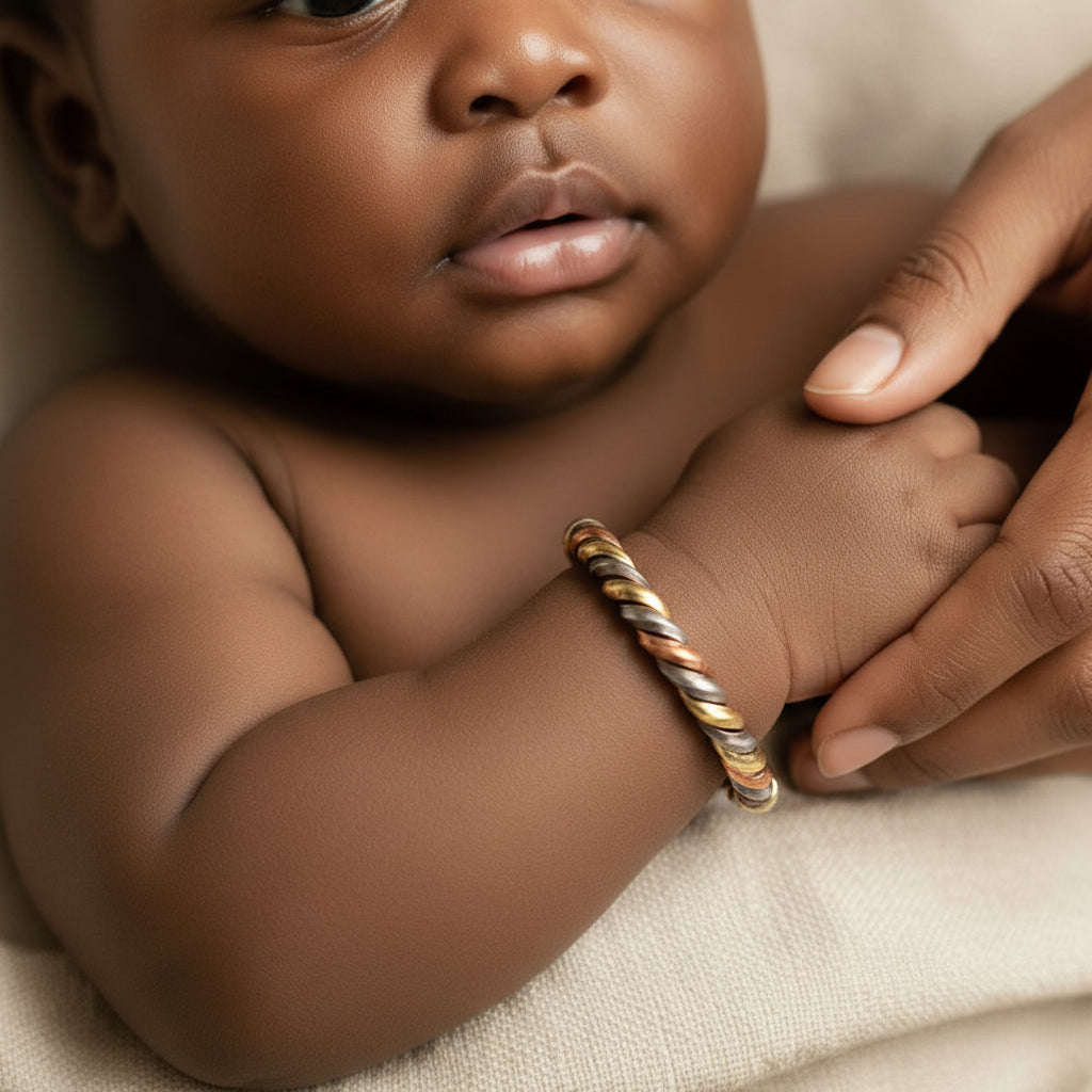 Bracelet africain Enfant 3 métaux – Lamou Ndiaxass bébé à adolescent | Signature en Bijoux artisanal africain - KaolackCreations