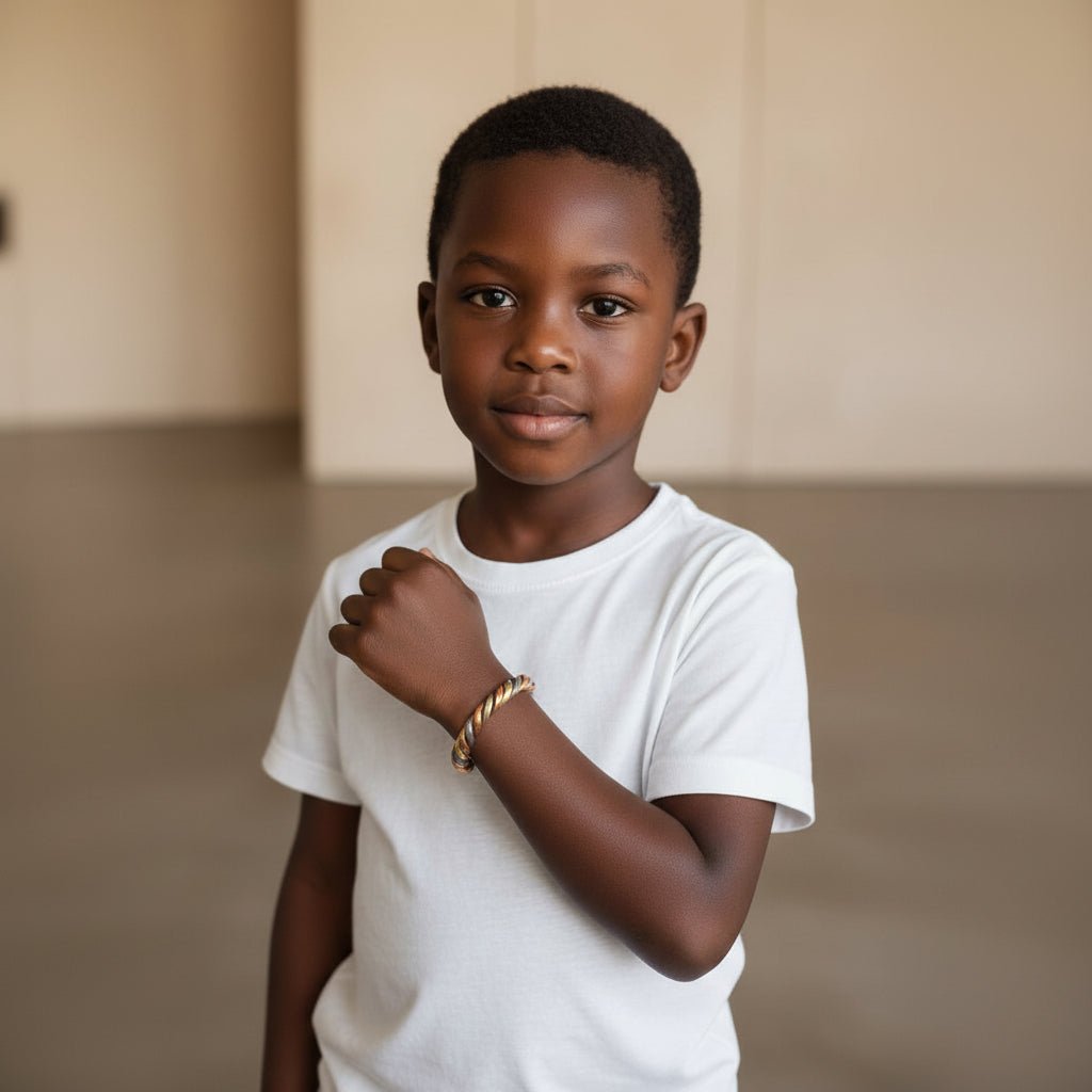 Bracelet africain Enfant 3 métaux – Lamou Ndiaxass bébé à adolescent | Signature en Bijoux artisanal africain - KaolackCreations
