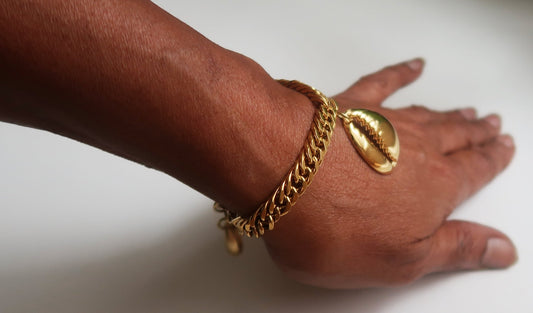 Bracelet Cauri en Acier Inoxydable - 2 variantes en bracelet cauri artisanal africain - KaolackCreations