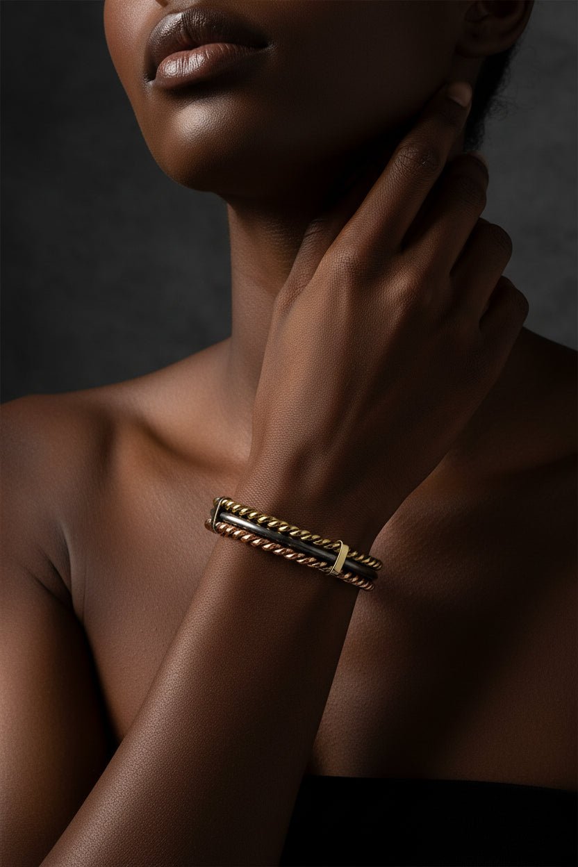 Bracelet Sénégalais Lamou Ndiaxass 3 Métaux | Signature en Bijoux artisanal africain - KaolackCreations