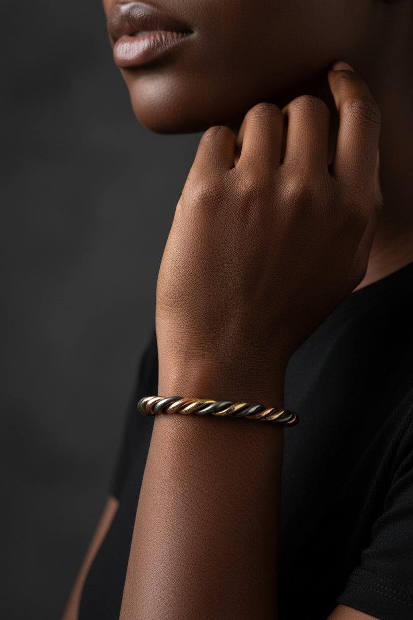 Bracelet Sénégalais Lamou Ndiaxass 3 Métaux | Signature en Bijoux artisanal africain - KaolackCreations