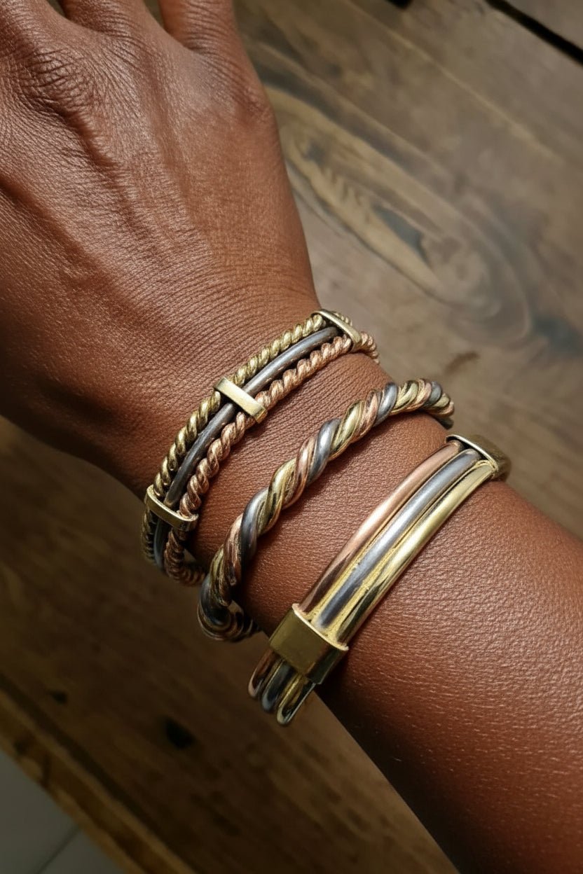 Bracelet Sénégalais Lamou Ndiaxass 3 Métaux | Signature en Bijoux artisanal africain - KaolackCreations