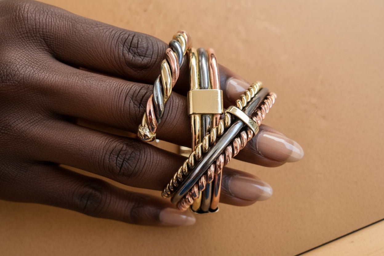 Bracelet Sénégalais Lamou Ndiaxass 3 Métaux | Signature en Bijoux artisanal africain - KaolackCreations