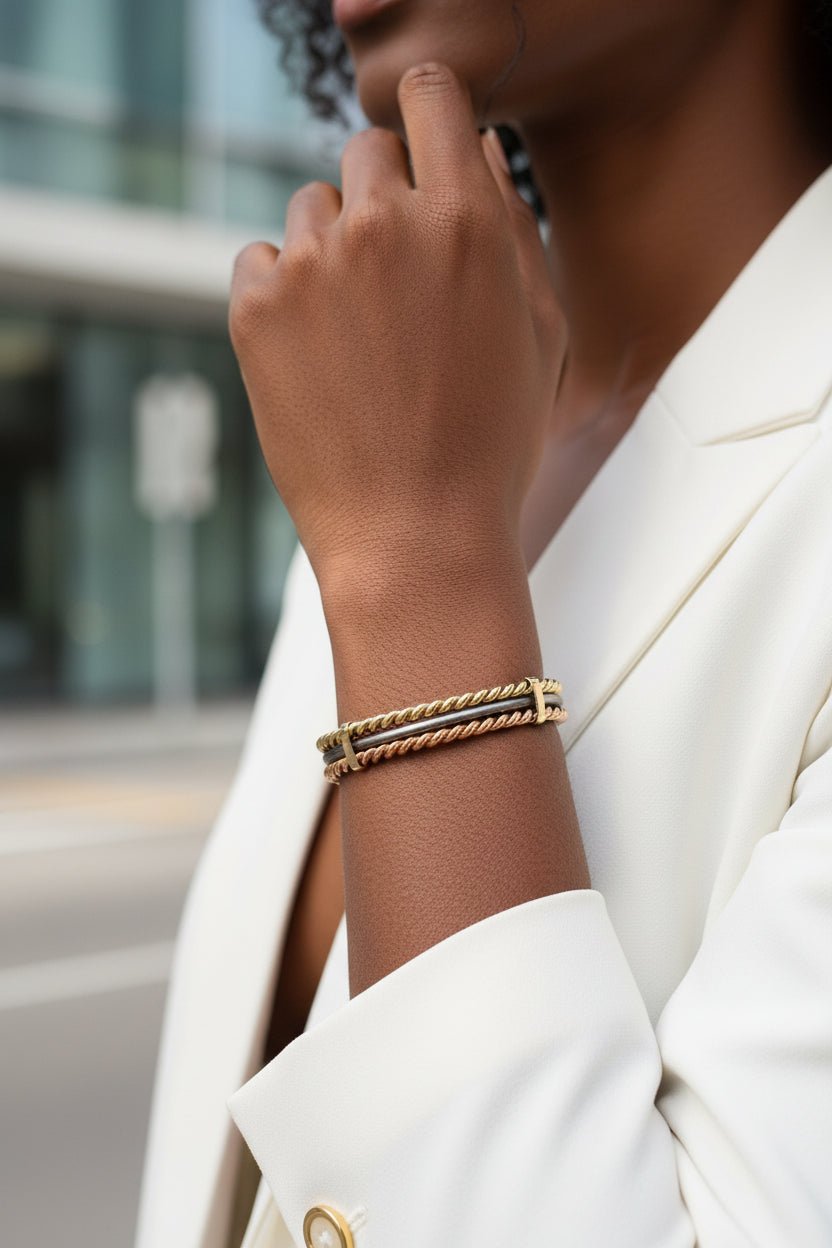 Bracelet Sénégalais Lamou Ndiaxass 3 Métaux | Signature en Bijoux artisanal africain - KaolackCreations