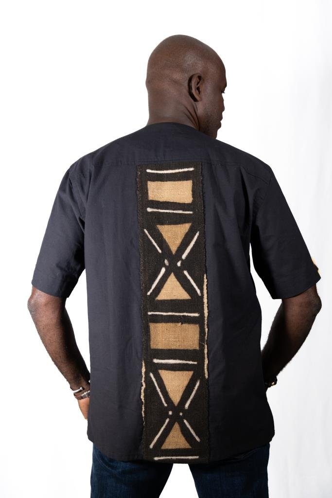 Chemise Homme KAARTA Bi - Matière en Coton & Bogolan | Vêtement Africain Traditionnel pour Homme en Chemise homme africaine Kaarta Bogolan artisanal africain - KaolackCreations