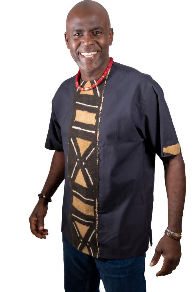 Chemise Homme KAARTA Bi - Matière en Coton & Bogolan | Vêtement Africain Traditionnel pour Homme en Chemise homme africaine Kaarta Bogolan artisanal africain - KaolackCreations