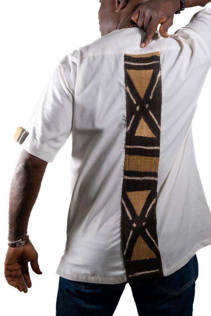 Chemise Homme KAARTA Bi - Matière en Coton & Bogolan | Vêtement Africain Traditionnel pour Homme en Chemise homme africaine Kaarta Bogolan artisanal africain - KaolackCreations