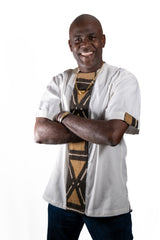 Chemise Homme KAARTA Bi-Matière en Coton & Bogolan | Vêtement Africain Traditionnel pour Homme