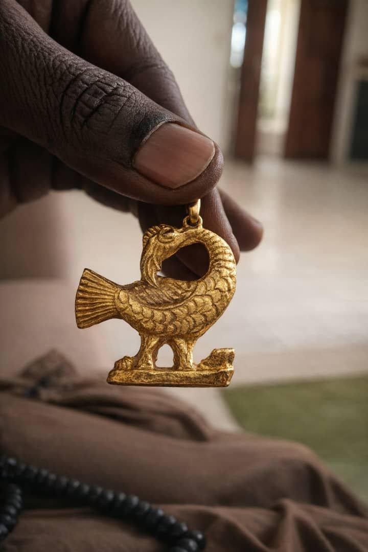 Collier africain perles bois Guele Djiri et poids Akan en Collier perles bois Mali et poids akan Ghana artisanal africain - KaolackCreations