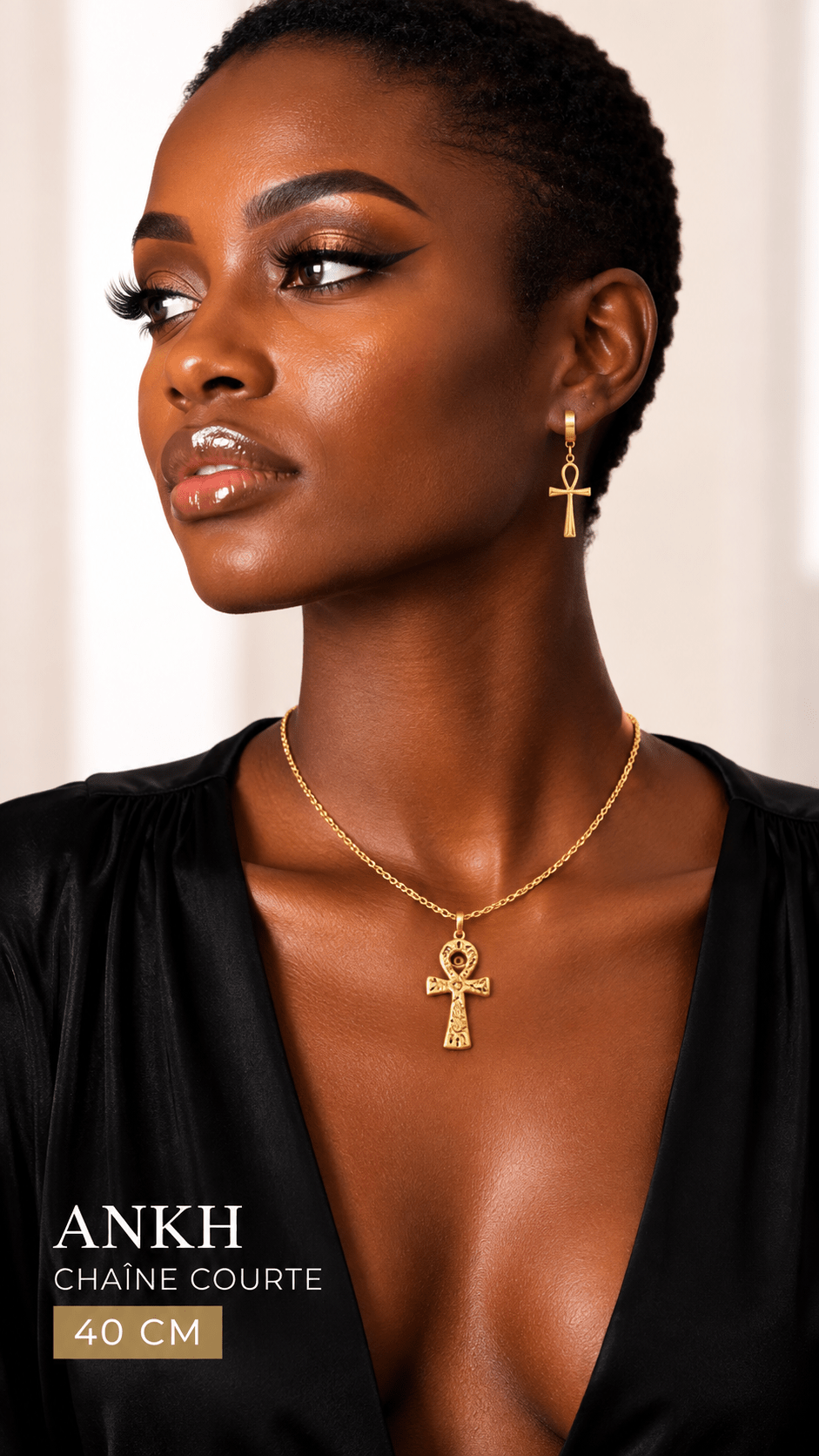 Collier Ankh en bronze martelé – grand pendentif sur chaîne dorée acier inoxydable en Collier artisanal africain - KaolackCreations