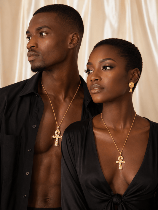 Collier Ankh en bronze martelé – grand pendentif sur chaîne dorée acier inoxydable en Collier artisanal africain - KaolackCreations