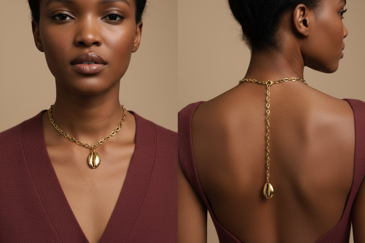 Collier Double Porté Ajustable - Cauri, Kheper ou Aten - Râ en collier ajustable artisanal africain - KaolackCreations