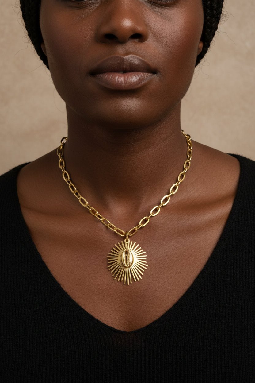 Collier Double Porté Ajustable - Cauri, Kheper ou Aten - Râ en collier ajustable artisanal africain - KaolackCreations