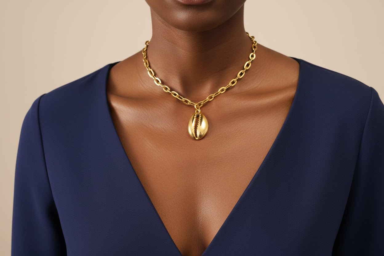 Collier Double Porté Ajustable - Cauri, Kheper ou Aten - Râ en collier ajustable artisanal africain - KaolackCreations