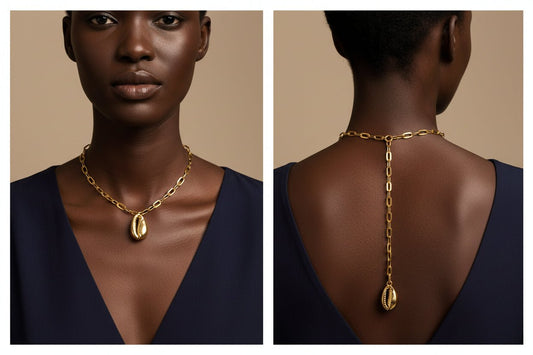 Collier Double Porté Ajustable - Cauri, Kheper ou Aten - Râ en collier ajustable artisanal africain - KaolackCreations